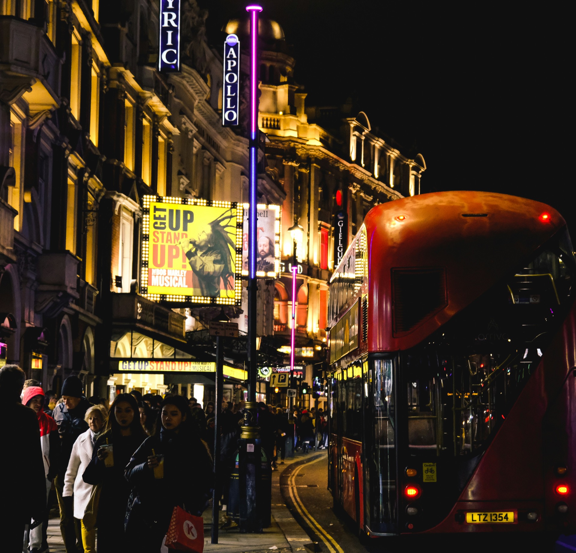 West End theatre lights at night